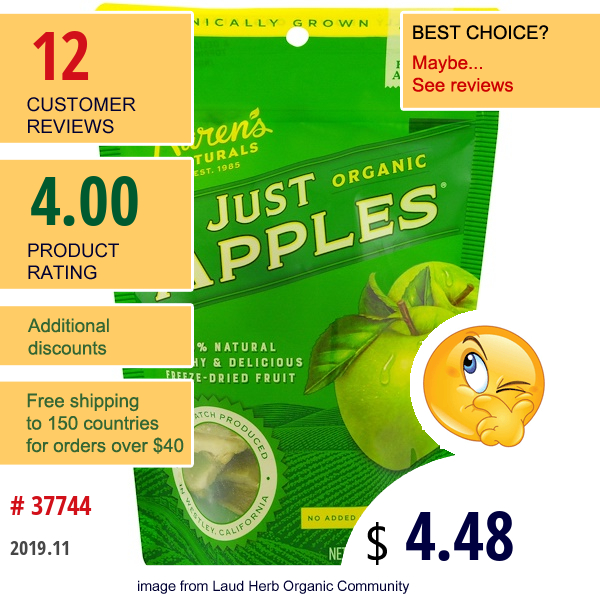 Karen'S Naturals, Organic Just Apples, 1.5 Oz (42 G)  
