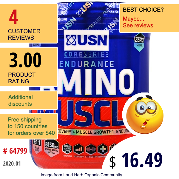 Usn, Endurance Amino Muscle, Fruit Punch, 11.4 Oz (323 G) Usn, Endurance Amino Muscle, Fruit Punch, 11.4 Oz (323 G)