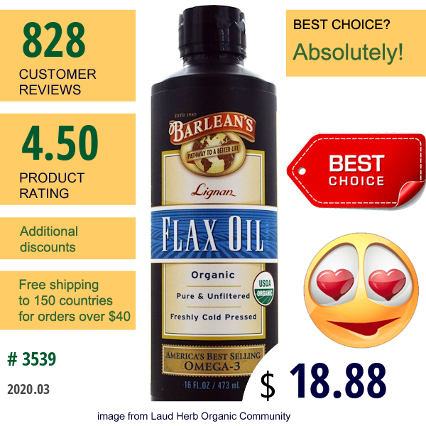 Barlean'S, Organic, Lignan Flax Oil, 16 Fl Oz (473 Ml)