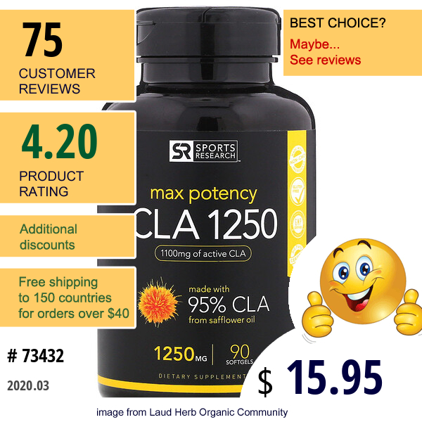 Sports Research, Cla 1250, Max Potency, 1,250 Mg, 90 Softgels