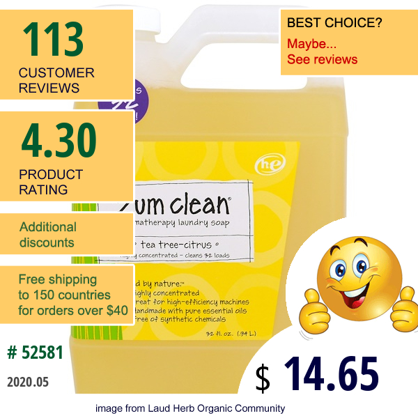 Indigo Wild, Zum Clean, Aromatherapy Laundry Soap, Tea Tree-Citrus, 32 Fl Oz (.94 L)