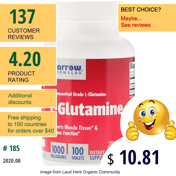 Jarrow Formulas, L-Glutamine, 1000 Mg, 100 Tablets