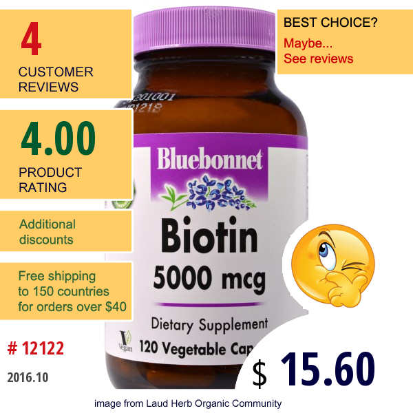 Bluebonnet Nutrition, Biotin, 5,000 Mcg, 120 Veggie Caps