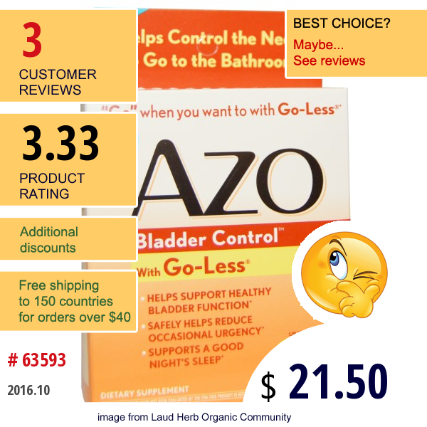 Azo, Bladder Control With Go-Less, 54 Capsules