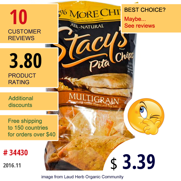 Stacys, Pita Chips, Multigrain, Sea Salt, 8 Oz (226.8 G)  