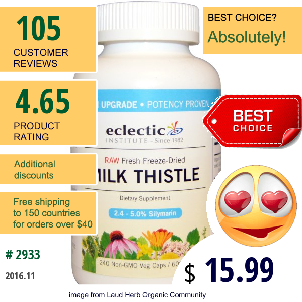 Eclectic Institute, Milk Thistle, 600 Mg, 240 Non-Gmo Veggie Caps