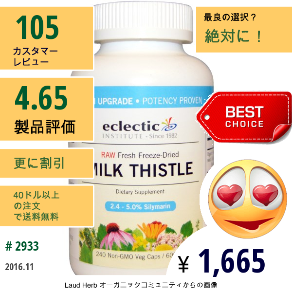 Eclectic Institute, オオアザミ, 600 Mg, 240粒（非Gmoベジタリアンカプセル）