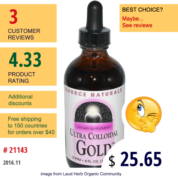 Source Naturals, Ultra Colloidal Gold, 10 Ppm,  4 Fl Oz (118.28 Ml)