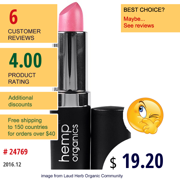 Colorganics Inc., Hemp Organics, Lipstick, Rose Petal, 0.14 Oz