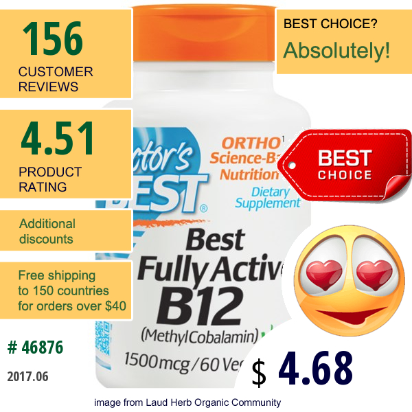 Doctors Best, Best Fully Active B12, 1500 Mcg, 60 Veggie Caps