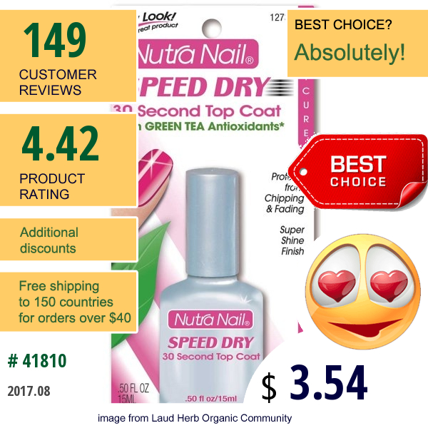 Nutra Nail, Speed Dry, 30 Second Top Coat, .50 Fl Oz (15 Ml)  