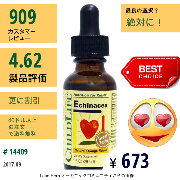 Childlife, 必要欠くべからざるもの, エキナセア, 天然オレンジ風味, 1液量オンス（29.6 Ml）