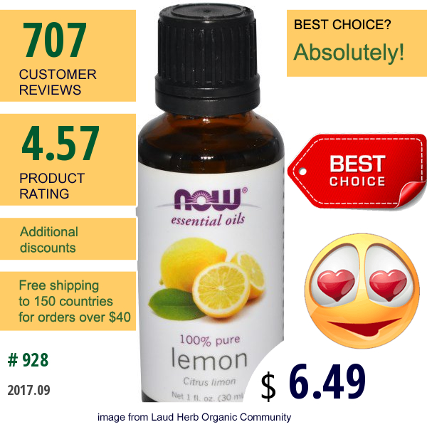 Now Foods, Essential Oils, Lemon, 1 Fl Oz (30 Ml)