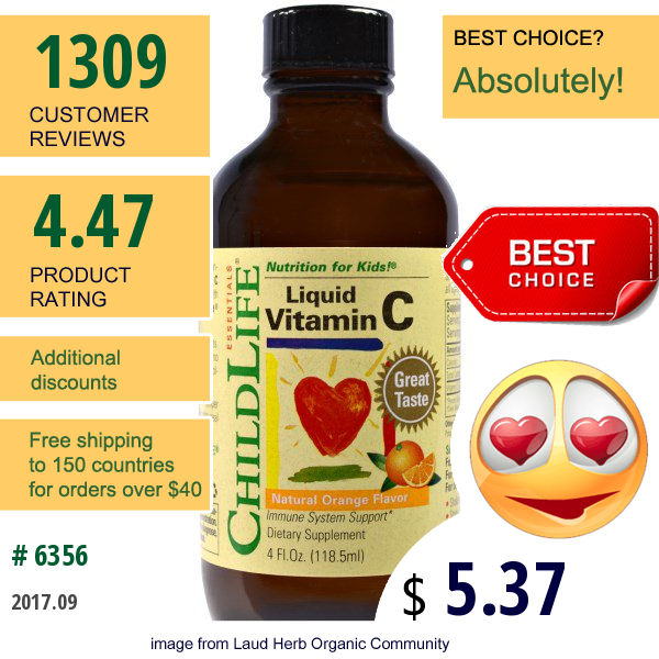 Childlife, Essentials, Liquid Vitamin C, Natural Orange Flavor, 4 Fl Oz (118.5 Ml)