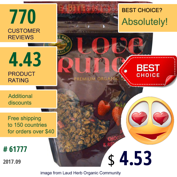 Natures Path, Love Crunch, Premium Organic Granola, Dark Chocolate & Red Berries, 11.5 Oz (325 G)