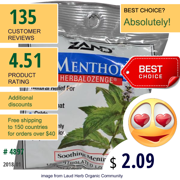 Zand, Menthol, Herbalozenge, Soothing Menthol, 15 Mentholated Lozenges