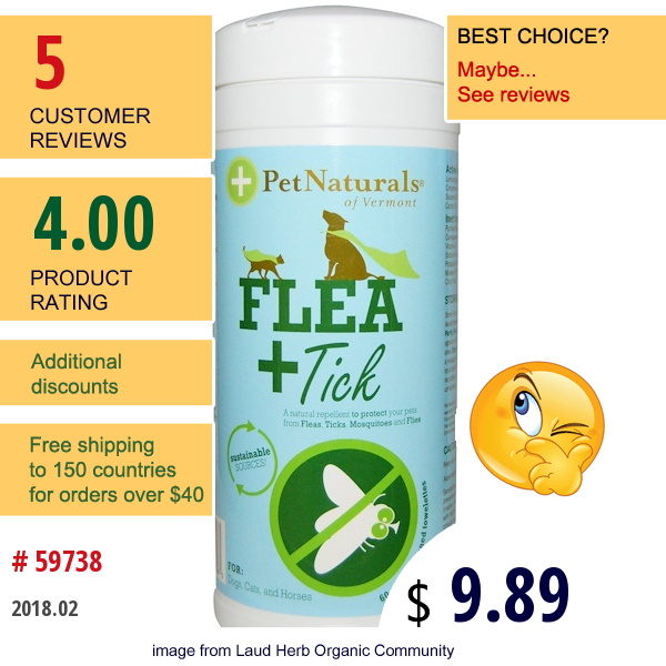 Pet Naturals Of Vermont, Flea + Tick, 60 Towlettes