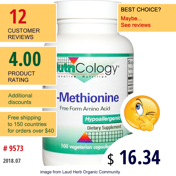 Nutricology, L-Methionine, 100 Veggie Caps