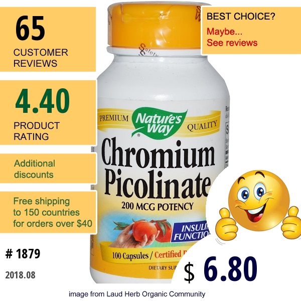 Natures Way, Chromium Picolinate, 200 Mcg, 100 Capsules