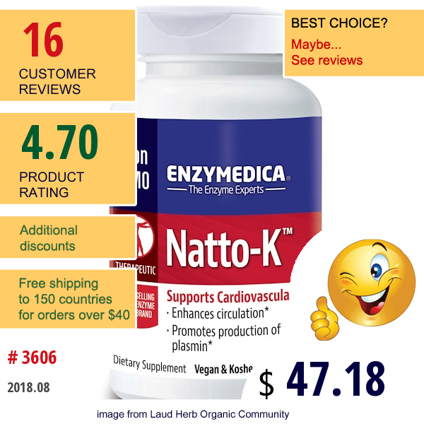 Enzymedica, Natto-K, Cardiovascular, 90 Capsules