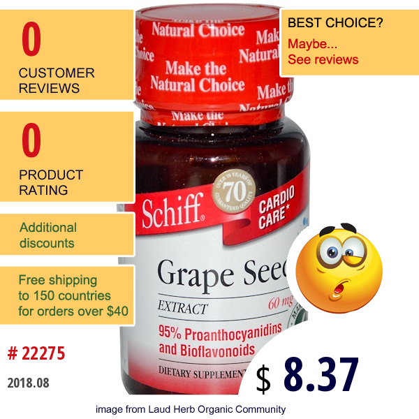 Schiff, Grape Seed Extract, 60 Mg, 30 Capsules  