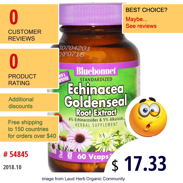 Bluebonnet Nutrition, Echinacea Goldenseal Root Extract, 60 Vcaps  