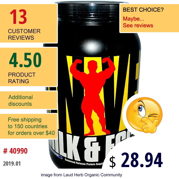 Universal Nutrition, Milk & Egg, Sustained Release Protein Supplement, Vanilla Flavor, Powder, 3 Lbs (1.36 Kg)  