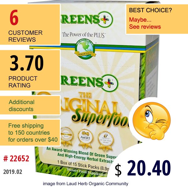 Greens Plus, The Original Superfood, 15 Stick Packs, (8.9 G) Each Greens Plus, The Original Superfood, 15 Stick Packs, (8.9 G) Each