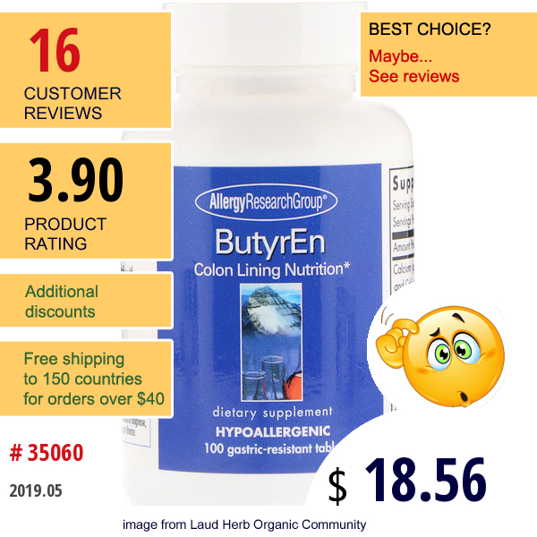 Allergy Research Group, Butyren, 100 Gastric-Resistant Tablets