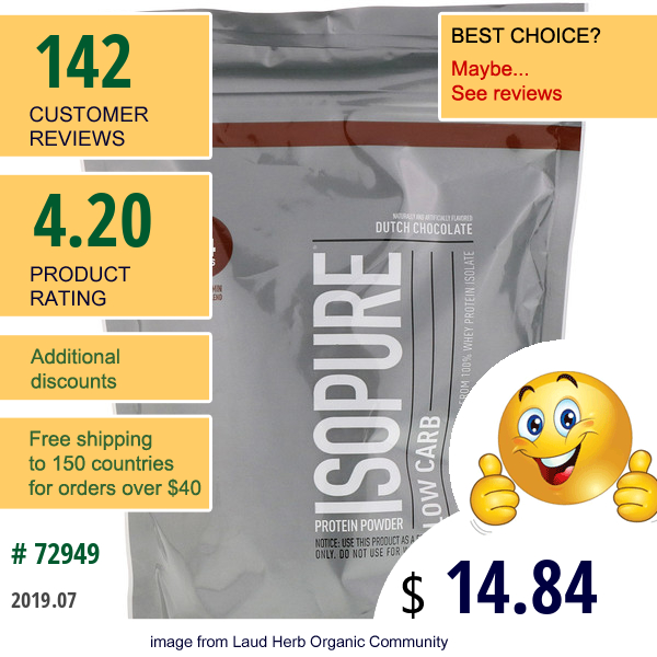 Nature'S Best, Isopure, Low Carb Protein Powder, Dutch Chocolate, 1 Lb (454 G)