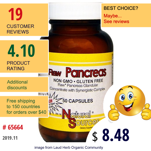 Natural Sources, Raw Pancreas, 50 Capsules