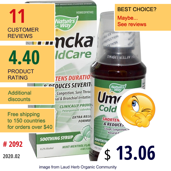 Nature'S Way, Umcka, Coldcare, Mint-Menthol Flavor, 4 Oz (120 Ml)  