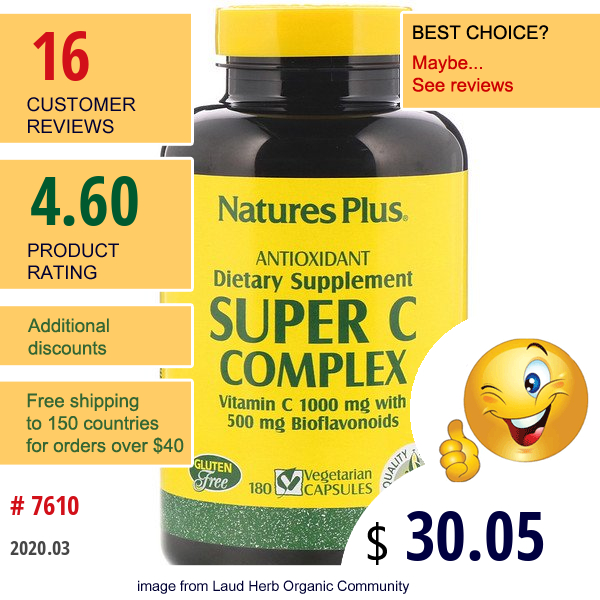 Nature'S Plus, Super C Complex, 180 Vegetarian Capsules