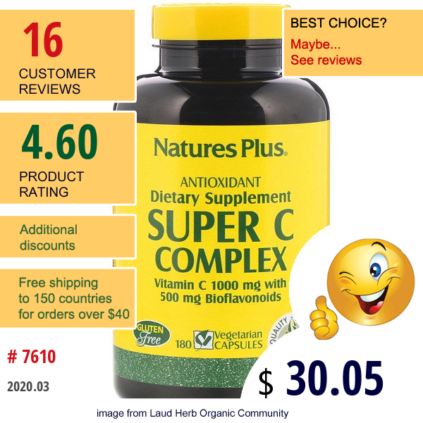 Nature'S Plus, Super C Complex, 180 Vegetarian Capsules Nature'S Plus, Super C Complex, 180 Vegetarian Capsules