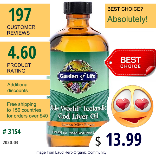 Garden Of Life, Olde World Icelandic Cod Liver Oil, Lemon Mint Flavor, 8 Fl Oz (236 Ml)