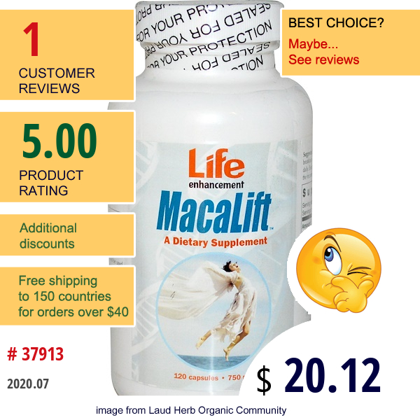 Life Enhancement, Macalift, 750 Mg, 120 Capsules  
