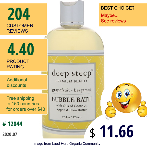 Deep Steep, Bubble Bath, Grapefruit - Bergamot, 17 Fl Oz (503 Ml)