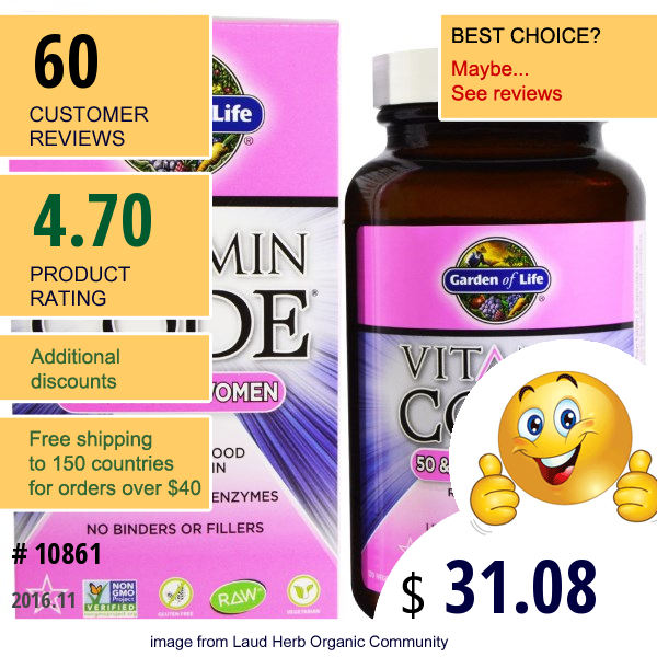 Garden Of Life, Vitamin Code, 50 & Wiser Women, Raw Whole Food Multivitamin, 120 Veggie Caps