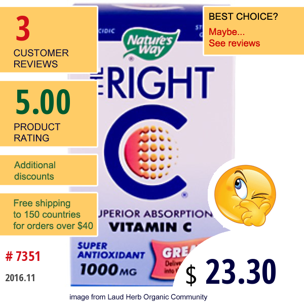 Natures Way, The Right C, Superior Absorption Vitamin C, 1,000 Mg, 120 Tablets  