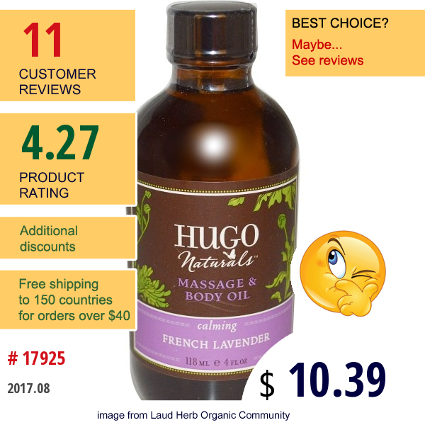 Hugo Naturals, Massage & Body Oil, French Lavender, 4 Fl Oz (118 Ml)