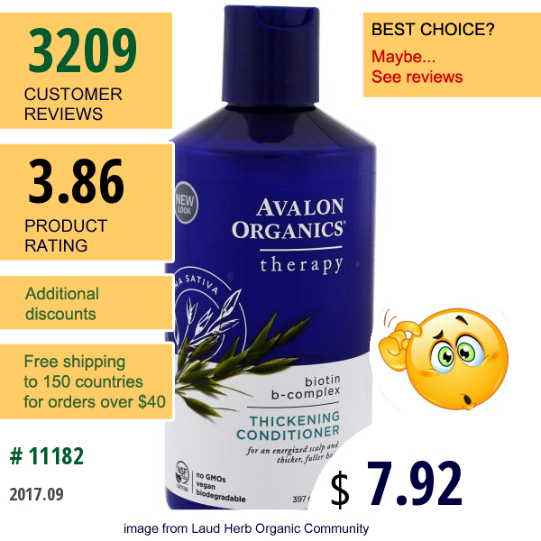 Avalon Organics, Thickening Conditioner, Biotin B-Complex Therapy, 14 Oz (397 G)
