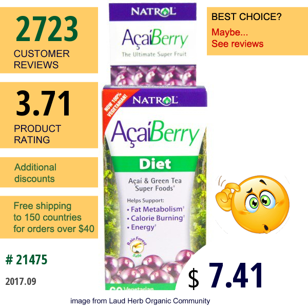 Natrol, Acaiberry Diet, Acai & Green Tea Super Foods, 60 Veggie Caps