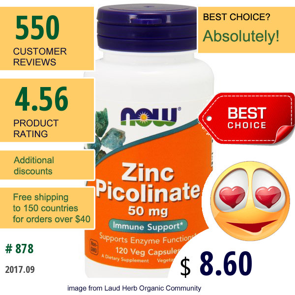 Now Foods, Zinc Picolinate, 50 Mg, 120 Veg Capsules