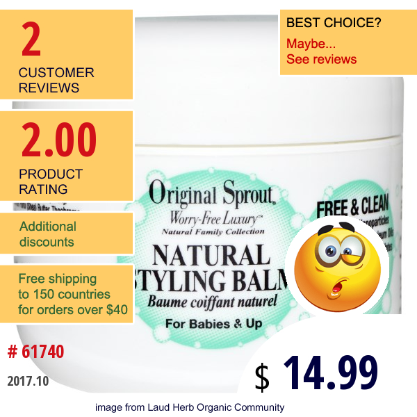 Original Sprout Inc, Natural Styling Balm, 2 Oz (59.1 Ml)  