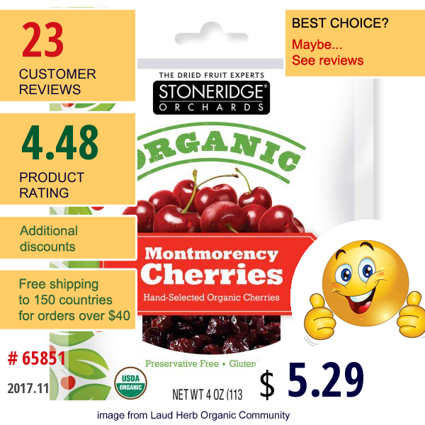 Stoneridge Orchards, Organic Montmorency Cherries, 4 Oz (113 G)