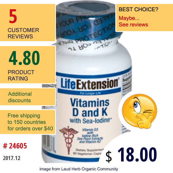 Life Extension, Vitamins D & K,  60 Veggie Caps  