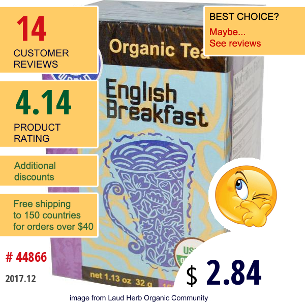 Great Eastern Sun, One World, Organic English Breakfast Tea, 16 Tea Bags, 2 G Each  