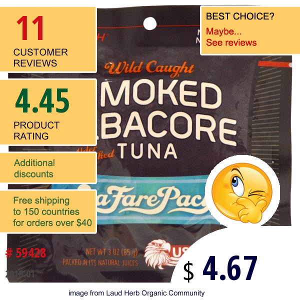 Sea Fare Pacific, Wild Caught Smoked Albacore Alder Smoked Tuna, 3 Oz (85 G)   