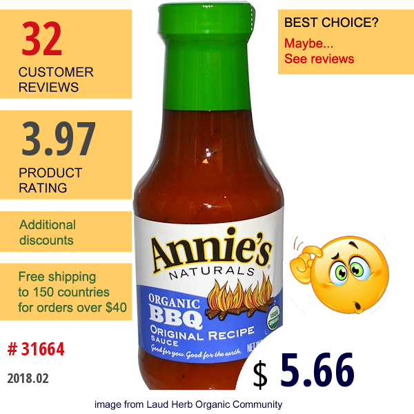 Annies Naturals, Organic Bbq, Original Recipe Sauce, 12 Oz (340 G)
