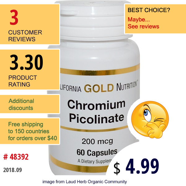 California Gold Nutrition, Chromium Picolinate, 200 Mcg, 60 Capsules  
